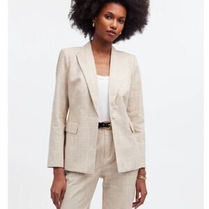 Madewell The Slim Blazer Single Breasted Jacket Glen Plaid Linen Cotton Preppy